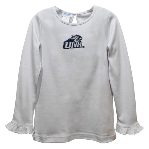 New Hampshire Wildcats UNH Embroidered White Knit Long Sleeve Girls Blouse