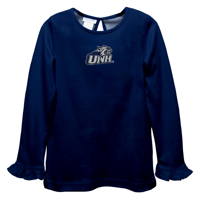 New Hampshire Wildcats UNH Embroidered Navy Knit Long Sleeve Girls Blouse