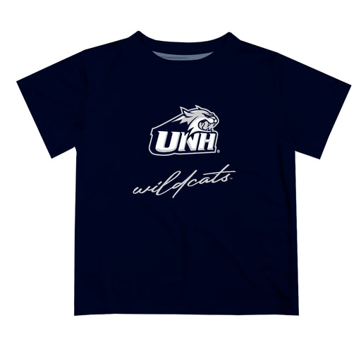 New Hampshire Wildcats UNH Vive La Fete Script V1 Blue Short Sleeve Tee Shirt