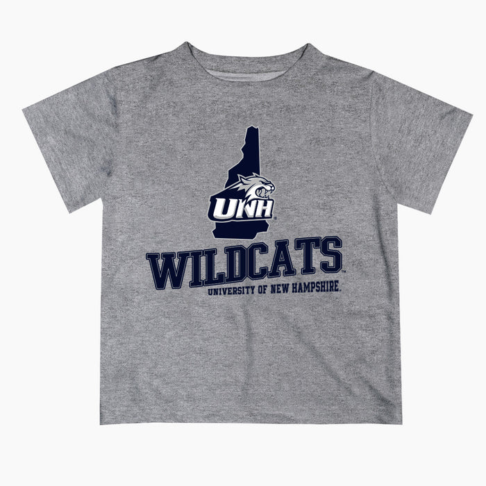 New Hampshire Wildcats UNH Vive La Fete State Map Heather Gray Short Sleeve Tee Shirt