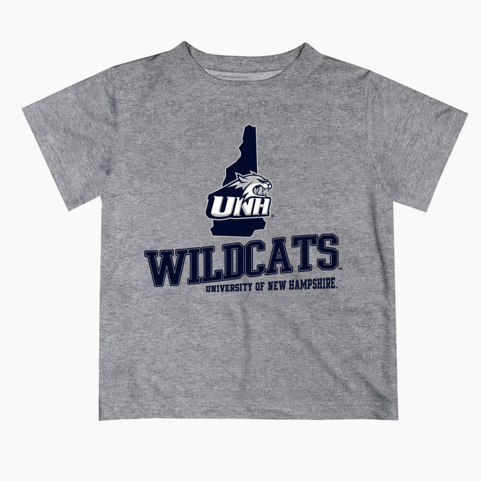 New Hampshire Wildcats UNH Vive La Fete State Map Heather Gray Short Sleeve Tee Shirt