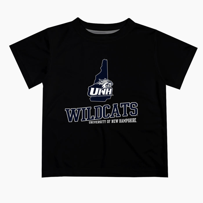 New Hampshire Wildcats UNH Vive La Fete State Map Black Short Sleeve Tee Shirt