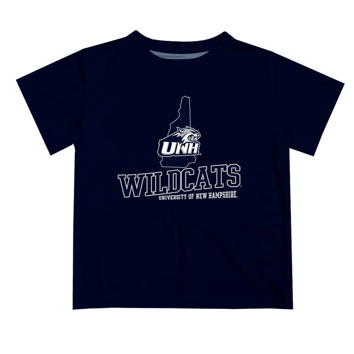 New Hampshire Wildcats UNH Vive La Fete State Map Blue Short Sleeve Tee Shirt
