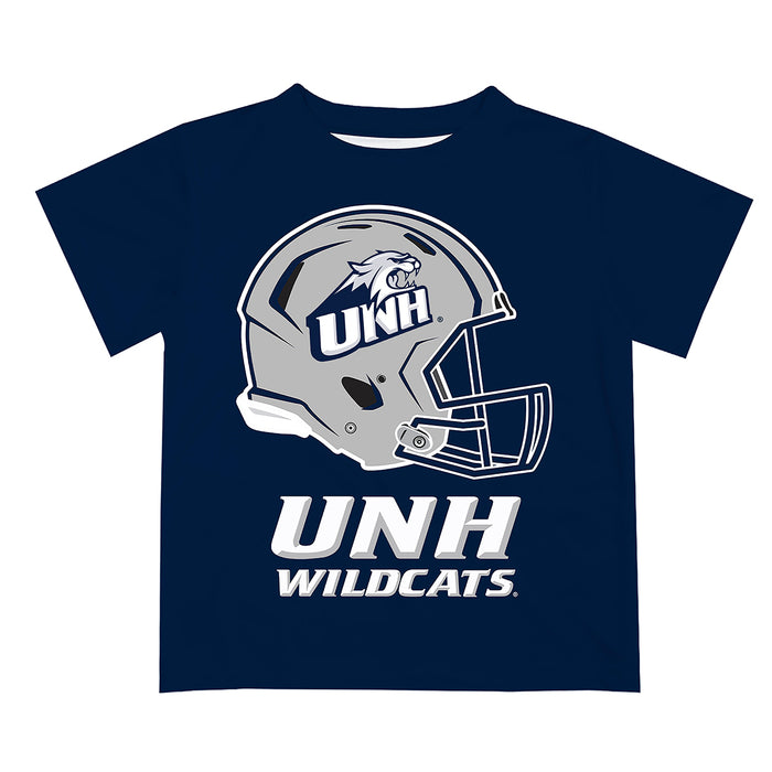 New Hampshire Wildcats UNH Original Dripping Football Helmet Blue T-Shirt by Vive La Fete