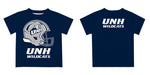 New Hampshire Wildcats UNH Original Dripping Football Helmet Blue T-Shirt by Vive La Fete - Vive La Fête - Online Apparel Store