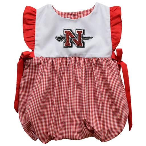 Nicholls State University Colones Embroidered Red Cardinal Gingham Girls Bubble