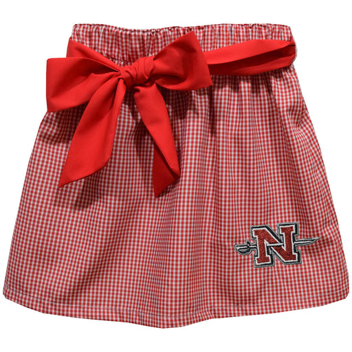 Nicholls State University Colones Embroidered Red Cardinal Gingham Skirt With Sash