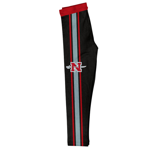 Nicholls State Colonels Vive La Fete Girls Game Day Black with Red Stripes Leggings Tights