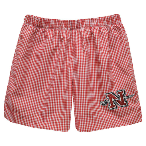 Nicholls State University Colones Embroidered Red Cardinal Gingham Pull On Short