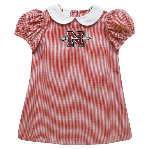 Nicholls State University Colones Embroidered Red Cardinal Gingham Short Sleeve A Line Dress