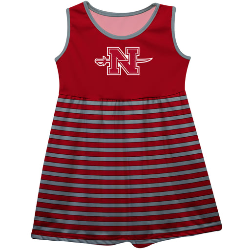 Nicholls State University Colones Vive La Fete Girls Game Day Sleeveless Tank Dress Solid Red Logo Stripes on Skirt