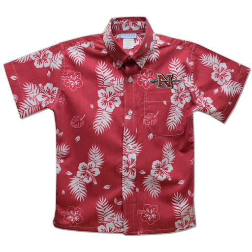 Nicholls State University Colones Red Cardinal Hawaiian Short Sleeve Button Down Shirt