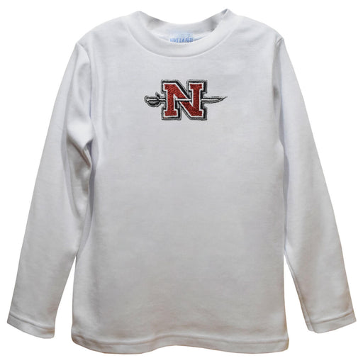 Nicholls State University Colones Embroidered White Knit Long Sleeve Boys Tee Shirt
