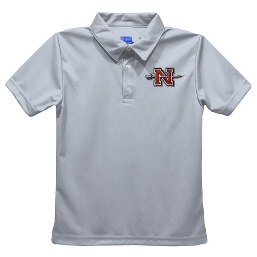 Nicholls State University Colones Embroidered Gray Short Sleeve Polo Box Shirt