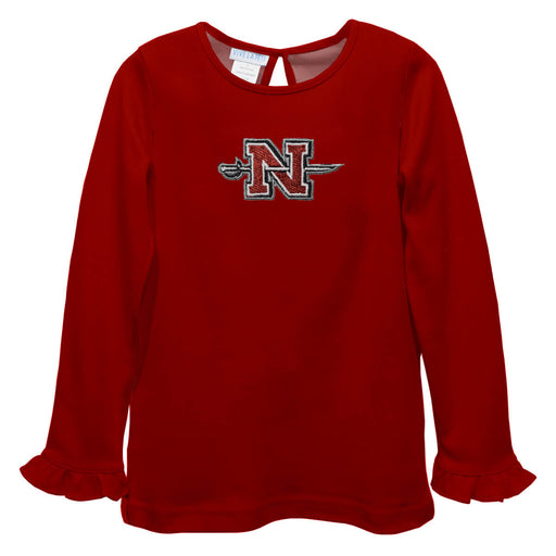 Nicholls State University Colones Embroidered Red Knit Long Sleeve Girls Blouse