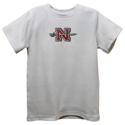Nicholls State University Colones Embroidered White Knit Short Sleeve Boys Tee Shirt
