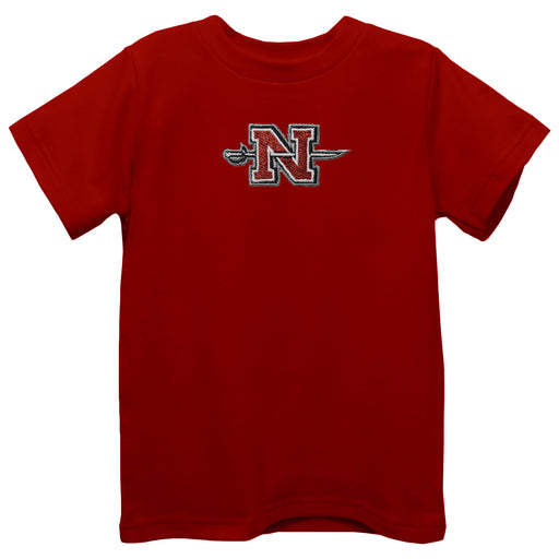 Nicholls State University Colones Bulldogs Embroidered Red knit Short Sleeve Boys Tee Shirt
