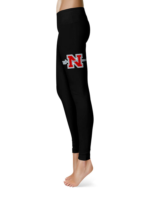 Nicholls State Colonels Vive La Fete Collegiate Large Logo on Thigh Women Black Yoga Leggings 2.5 Waist Tights - Vive La Fête - Online Apparel Store