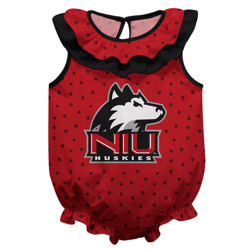 Northern Illinois Huskies Swirls Red Sleeveless Ruffle Onesie Logo Bodysuit