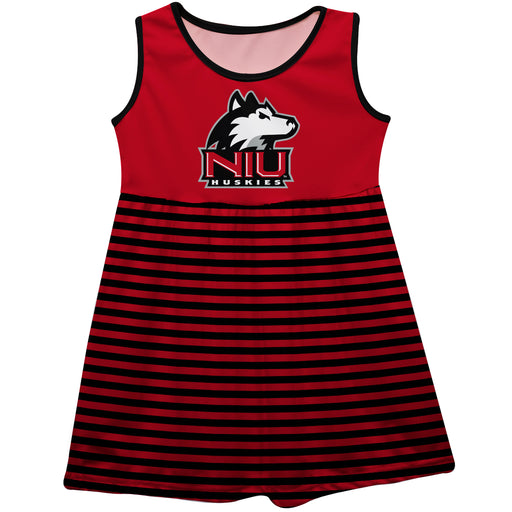 Northern Illinois Huskies Vive La Fete Girls Game Day Sleeveless Tank Dress Solid Red Logo Stripes on Skirt - Vive La Fête - Online Apparel Store