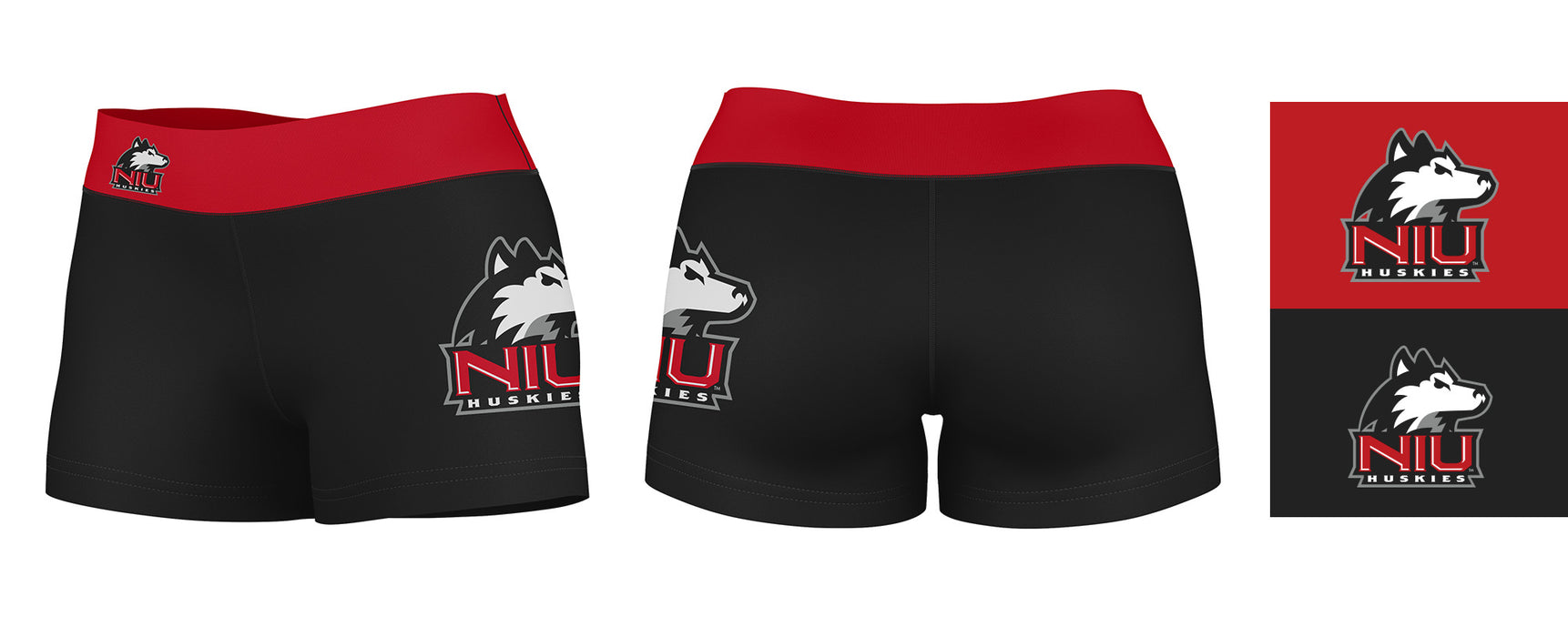 NIU Huskies Vive La Fete Game Day Logo on Thigh and Waistband Black and Red Women Yoga Booty Workout Shorts 3.75 Inseam" - Vive La Fête - Online Apparel Store