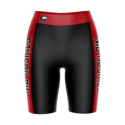 Northern Illinois Huskies Vive La Fete Game Day Logo on Waistband and Red Stripes Black Women Bike Short 9 Inseam"