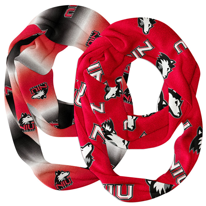 Northern Illinois Huskies Vive La Fete All Over Logo Collegiate Women Set of 2 Light Weight Ultra Soft Infinity Scarfs