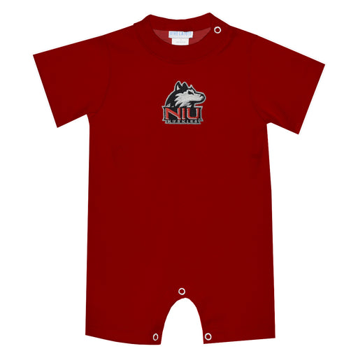 Northern Illinois Huskies Embroidered Red Knit Short Sleeve Boys Romper