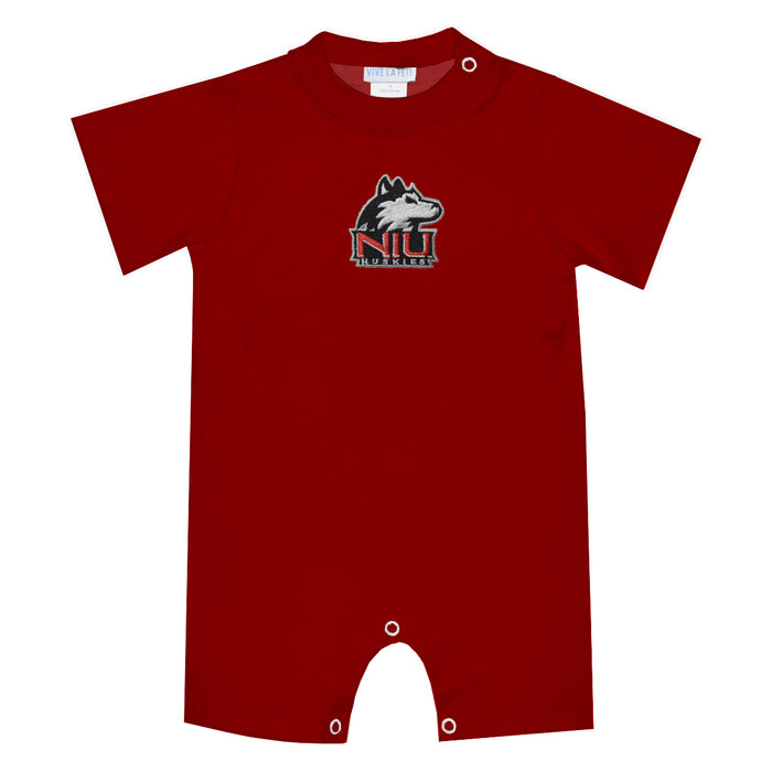 Northern Illinois Huskies Embroidered Red Knit Short Sleeve Boys Romper