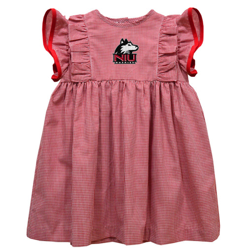 Northern Illinois Huskies Embroidered Red Cardinal Gingham Ruffle Dress