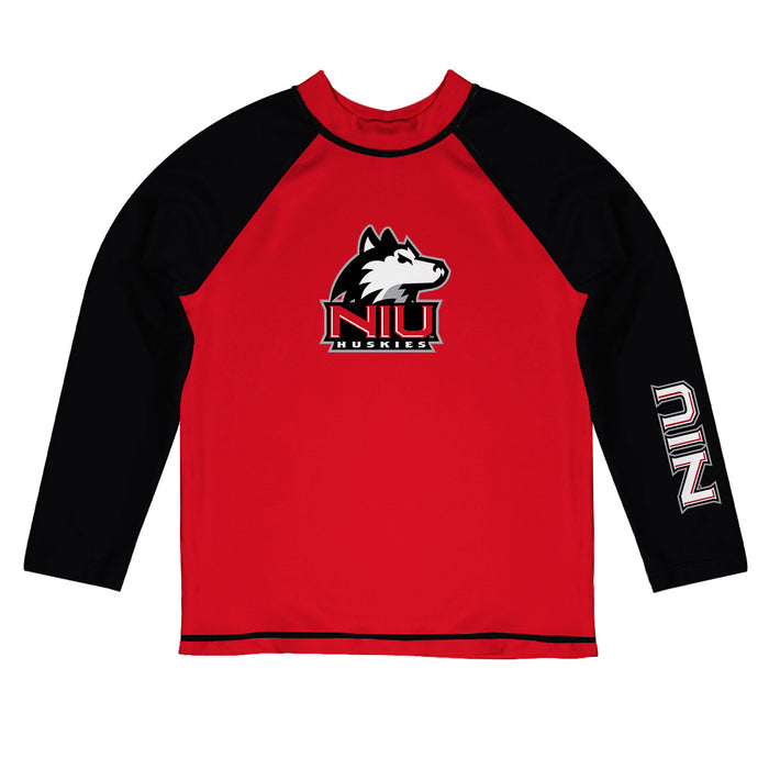 Northern Illinois Huskies Vive La Fete Logo Red Black Long Sleeve Raglan Rashguard