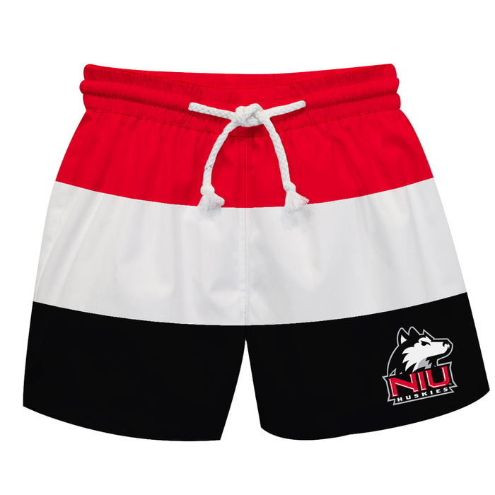 Northern Illinois Huskies Vive La Fete Red White Black Stripes Swimtrunks V1