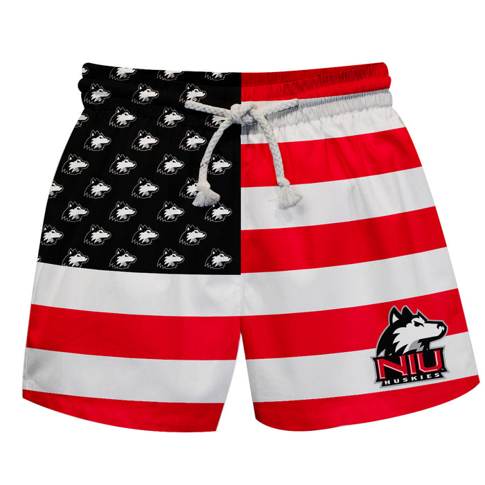Northern Illinois Huskies Vive La Fete Game Day Red White Black Flag Swimtrunks V1