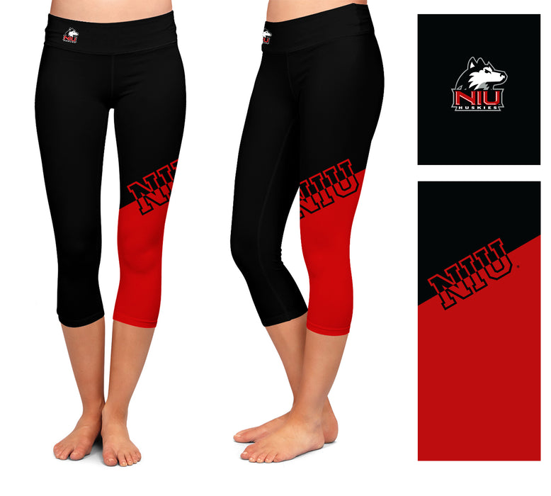 NIU Huskies Vive La Fete Game Day Collegiate Leg Color Block Women Black Red Capri Leggings - Vive La Fête - Online Apparel Store