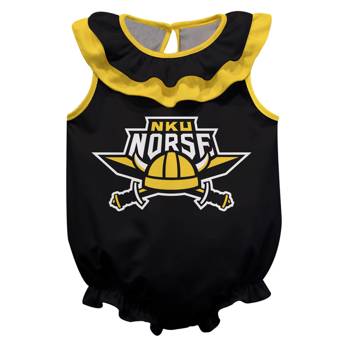 Northern Kentucky Norse Black Sleeveless Ruffle Onesie Mascot Bodysuit by Vive La Fete