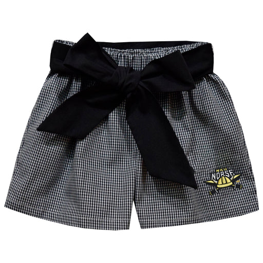 Northern Kentucky Norse Embroidered Black Gingham Girls Short with Sash