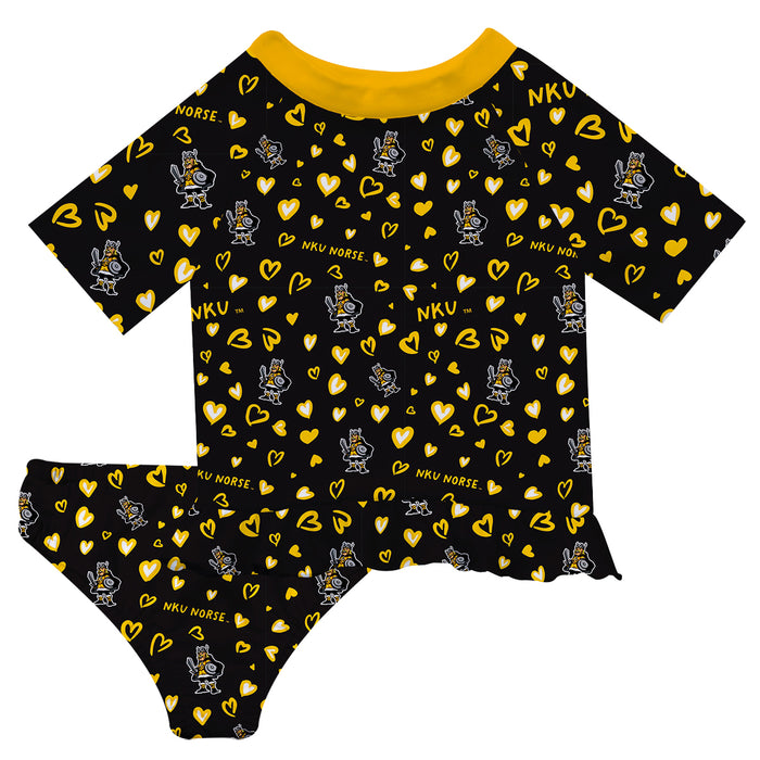 Northern Kentucky Norse Vive La Fete All Over Logo Black Long Sleeve Bikini Set