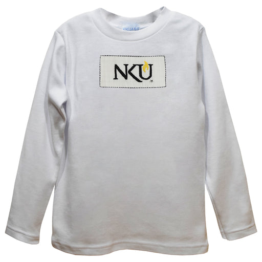 Northern Kentucky Norse Smocked White Knit Boys Long Sleeve Tee Shirt