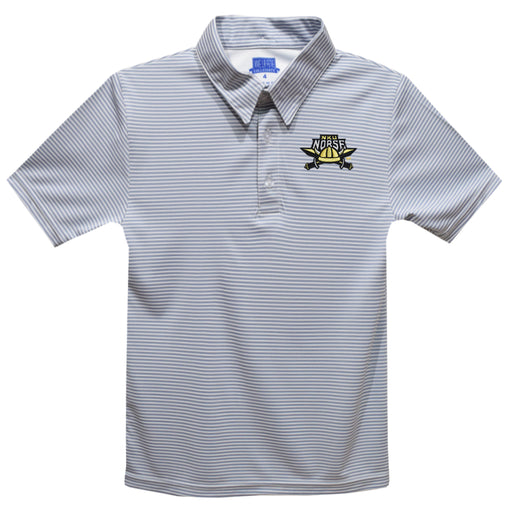 Northern Kentucky Norse Embroidered Gray Stripes Short Sleeve Polo Box Shirt