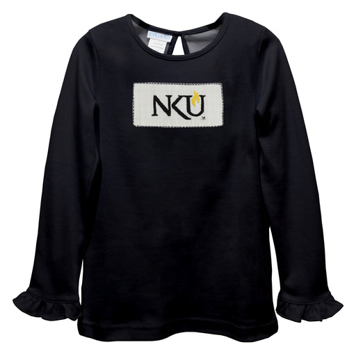 Northern Kentucky Norse Smocked Black Knit Ruffle Long Sleeve Girls Tshirt