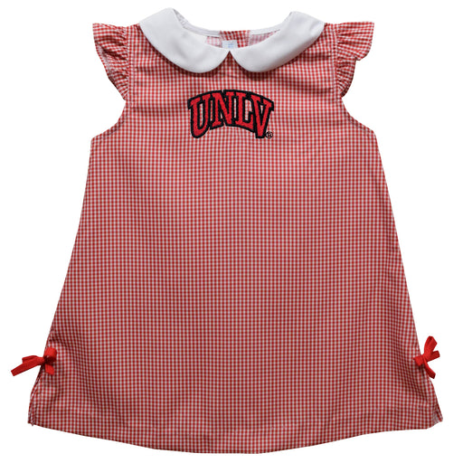 UNLV Rebels Embroidered Red Cardinal Gingham A Line Dress
