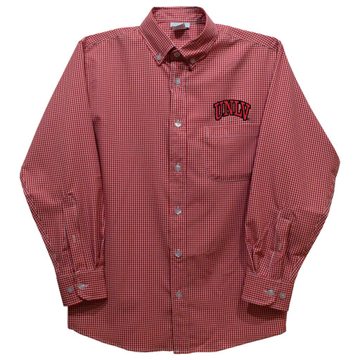 UNLV Rebels Embroidered Red Cardinal Gingham Long Sleeve Button Down