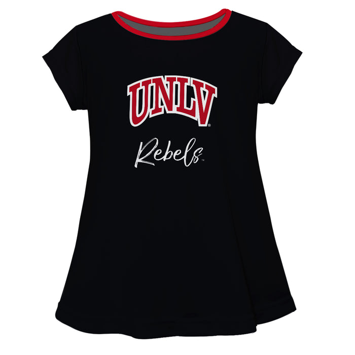 Nevada Las Vegas Rebels Vive La Fete Girls Game Day Short Sleeve Black Top with School Logo and Name