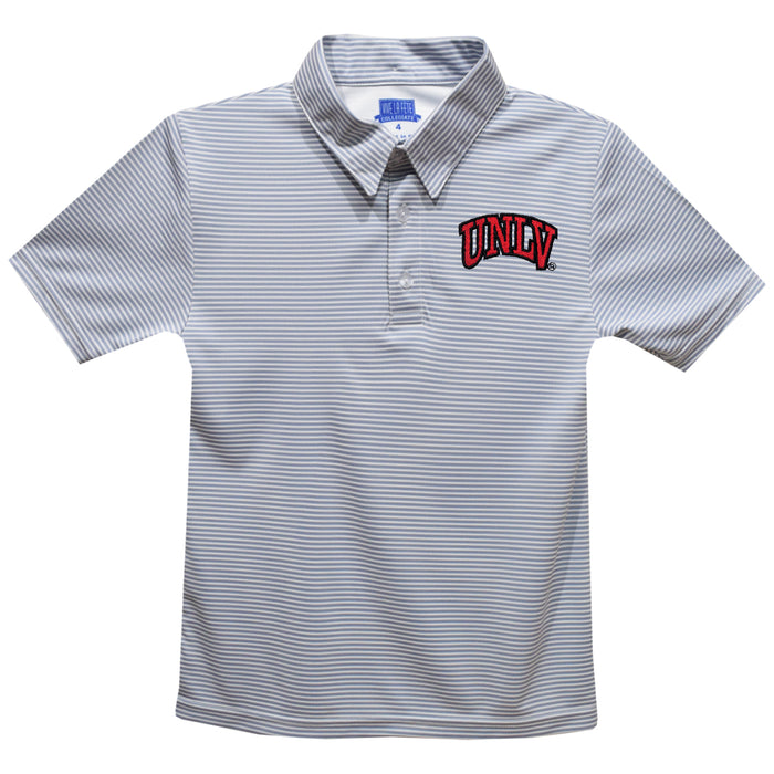 UNLV Rebels Embroidered Gray Stripes Short Sleeve Polo Box Shirt