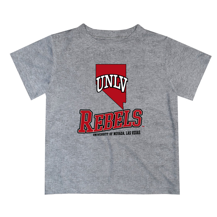 Nevada Las Vegas Rebels Vive La Fete State Map Gray Short Sleeve Tee Shirt