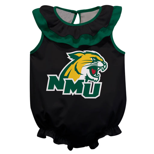 NMU Northern Michigan Wildcats Black Sleeveless Ruffle Onesie Logo Bodysuit by Vive La Fete