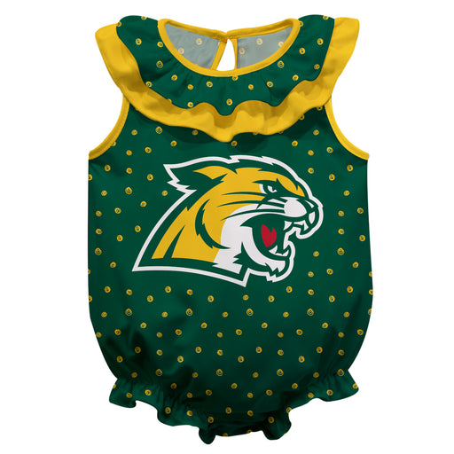 NMU Northern Michigan Wildcats Swirls Green Sleeveless Ruffle Onesie Logo Bodysuit