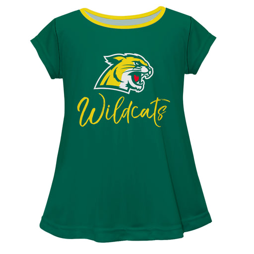 NMU Northern Michigan Wildcats Vive La Fete Girls Game Day Short Sleeve Green Top with School Logo and Name