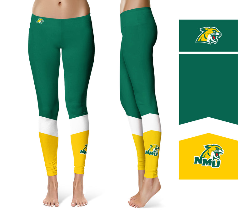 NMU Northern Michigan Wildcats Vive La Fete Game Day Collegiate Ankle Color Block Women Green Gold Yoga Leggings - Vive La Fête - Online Apparel Store