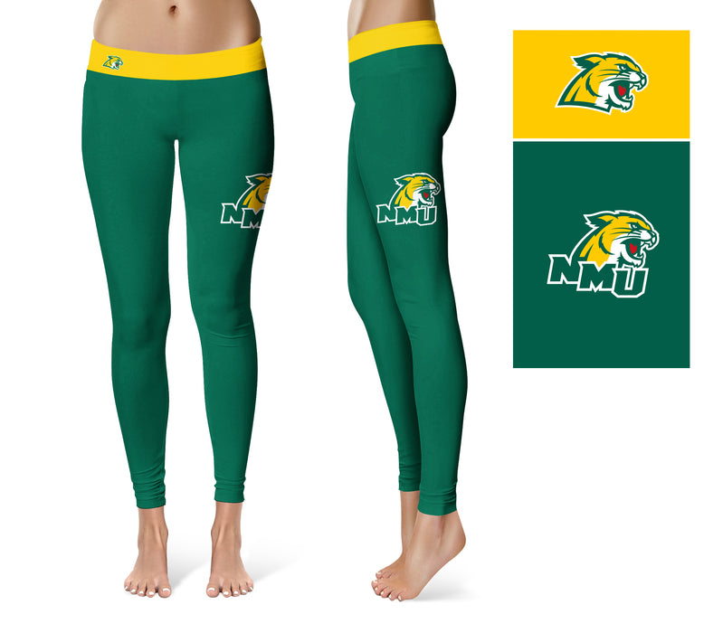 NMU Northern Michigan Wildcats Vive La Fete Game Day Collegiate Logo on Thigh Green Women Yoga Leggings 2.5 Waist Tights - Vive La Fête - Online Apparel Store